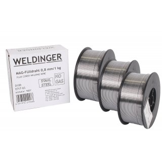 3 Rollen WELDINGER Fülldraht D100 0,8 mm (MIG/MAG-Schweißdraht NoGas)
