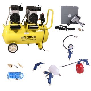 Aktionsset WELDINGER Flsterkompressor FK 240 pro mit Druckluftset XL und Schlagschrauber