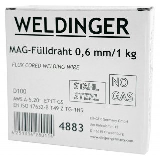 Flldraht 0,6 mm 1 kg D100 MIG/MAG-Schweidraht NoGas WELDINGER