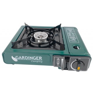einflammiger universal-Kartuschen Kocher Camp Allgas mit Piezozndung von Gardinger mit Adapter-Schlauch + hochwertiger Koffer