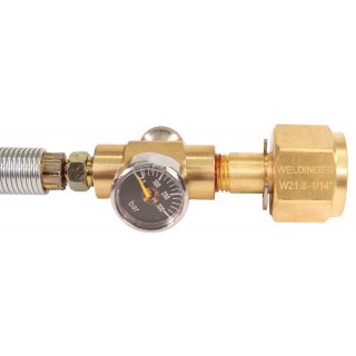 Gasumf�llschlauch 1 m f�r Argon / CO2 Gewinde 2 x W21,8 x 1/14 rechts mit Manometer