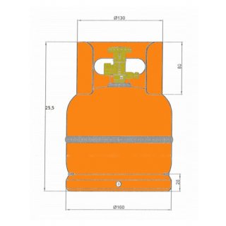 Leere orange befllbare Gasflasche 1 kg Propan Butan Flasche mit Kragen